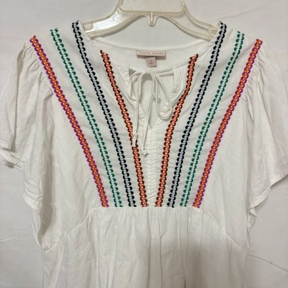 Knox Rose embroidered yoke dress, in a cotton gauze fabric and a tie neck - Picture 3 of 9